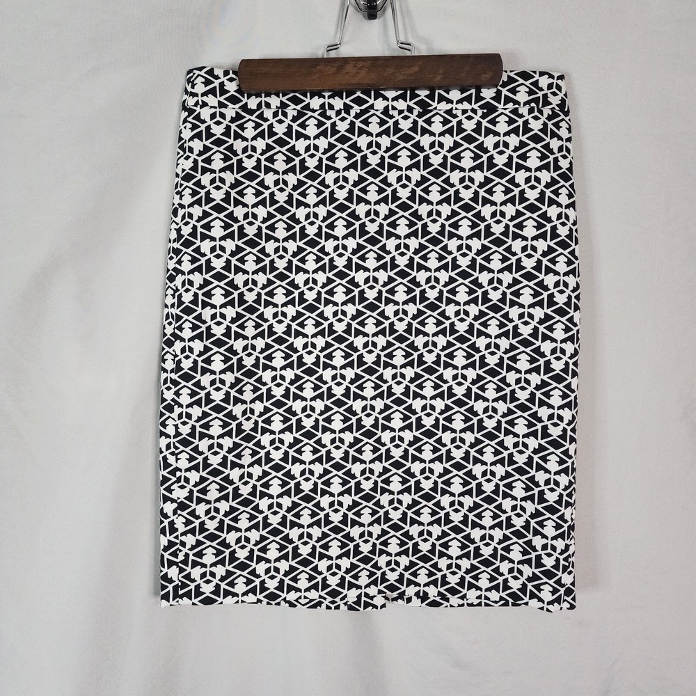 J.CREW Size‎ 0 The Pencil Skirt Black & White Geometric Print Lined Career Skirt